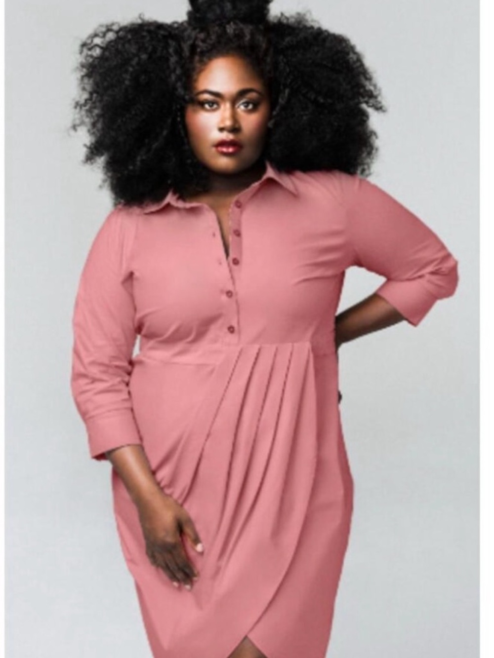 Universal Standard X Danielle Brooks Pleated Button-Front Dress - Dusty Pink - M